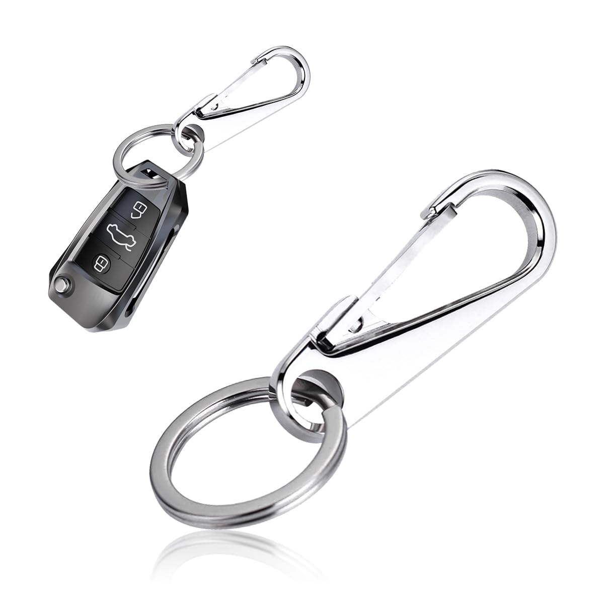 Car Keychain, Stainless Steels Key Ring Clip for Car Keys, Automotive Key Fob Ring for Man, Universal Car Accessories (Mirror)