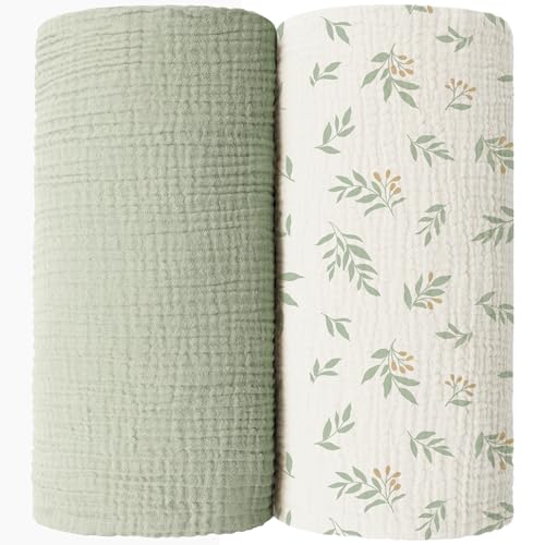 Image of MairMore Muslin Receiving Swaddle Blanket for Baby Girls and Boys Newborn Cotton Swaddling Set Neutral - 2 Pack (Green)