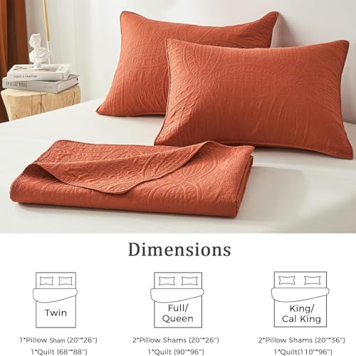 akkialla Twin Quilt Bedding Set,Burnt Orange Ultrasonic Quilt Set,Lightweight Soft Bedspread Coverlet,Modern Style Coin Pattern Bed Cover for All Seasons,2 Piece(1 Quilt,1 Pillow Sham)
