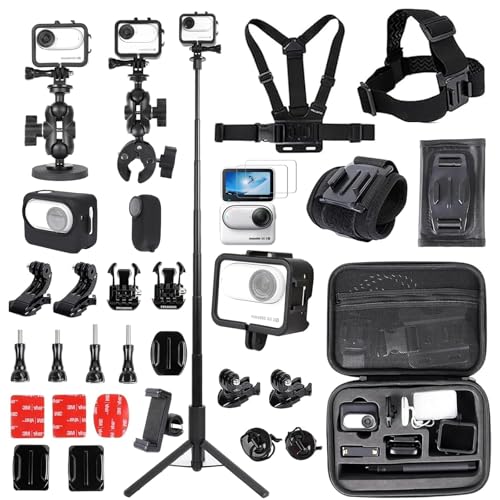 PellKing Accessories Kit for insta360 3/3S Include Carrying Case with Handle Selfie Stick Chest Strap Head Strap Backpack Strap Wrist Strap Magnetic Mount Handlebar Clamp Screen Protector and Other