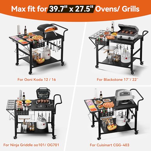 Image of Leteuke Pizza Oven Table, Grill Cart Table for Blackstone Griddle, Outdoor Pizza Oven Stand Fits Ninja, Cuisinart, Gozney, Solo Stove, BBQ Prep Tables Station with Seasoning Tray, 47 inchx27.5 inchx30 inch