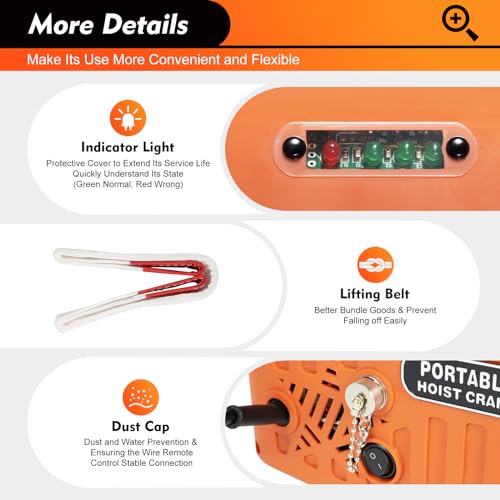 Electric Hoist Winch 2,200lbs Portable Electric Winch - Manual and Wired- with Lifting Strap - Max 25ft Lifting Height - Lift 16ft/min