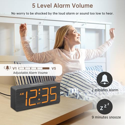 Image of DreamSky Wooden Digital Alarm Clock for Bedroom with Large Numbers | Desk Clocks for Living Room, Loud Alarm for Heavy Sleepers with Volume Control, Dimmer, DST, Office Wood Decor (Plug-in)