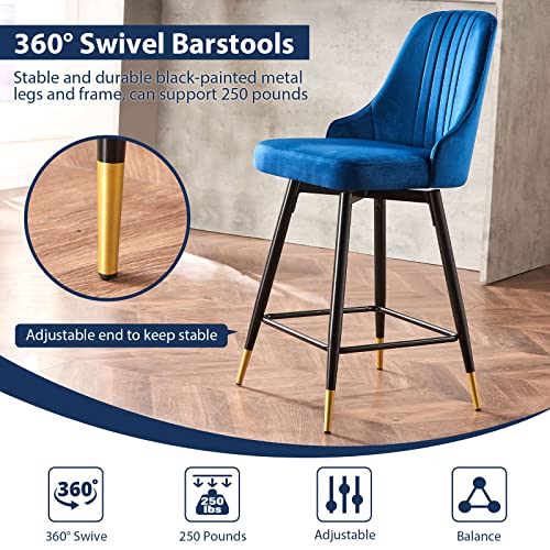 Wisoice Swivel Bar Stools Set Of 2 Counter Height Barstools With Back And Footrest Modern Kitchen Tall Velvet Bar Stool Chairs For Island Blue #TOP4