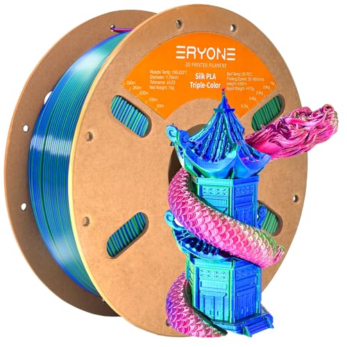 ERYONE Silk Tri Color PLA Filament 3D Printer 1.75mm +/- 0.03mm Multicolor Filament Tricolor PLA 1KG(2.2lbs) Cardboard Spool Red Blue Green