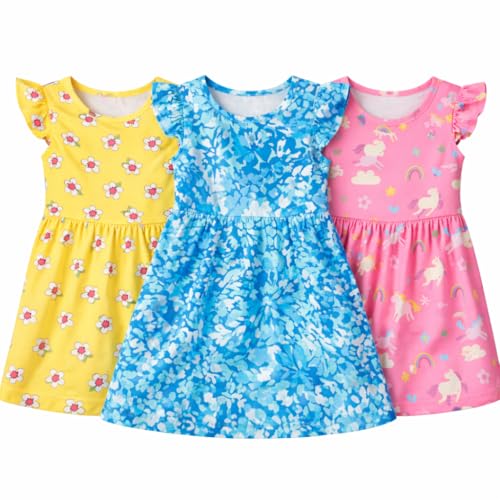 Image of EIO Girls Cotton Frock Dress Combo Pack | Multicolor Printed Knee Length Casual Dresses for Kids | Soft & Breathable Summer Wear Outfit