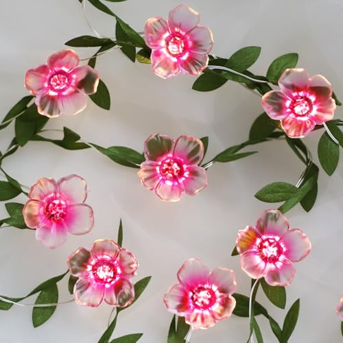 Curyidy Cherry Blossom Vines Fairy Lights 40 LED Flower String Lights with Solar Power 8Modes 13ft Flower Garland Leaf for Bedroom Wall Christmas Decorations