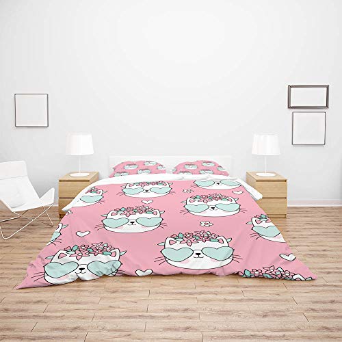 Parure de lit chat rose CHEHONG en microfibre douce avec 3 pièces - 4
