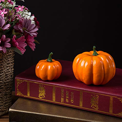 Image of Ogrmar 12 Pack Artificial Assorted Pumpkins, Mini Fake Pumpkins | Orange Pumpkin Decor Mini Halloween Pumpkins Foam Pumpkin Artificial Vegetable for Halloween Harvest Thanksgiving Party Decor