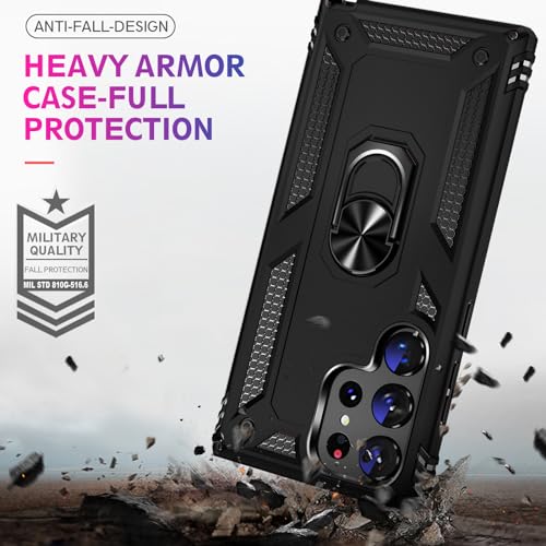 for Samsung Galaxy S24 Ultra Case with Screen Protector, Military Grade Rugged Shockproof Heavy Duty S24 Ultra 5G Protective Cover for Samsung S24 Ultra Magnetic Ring Kickstand Phone Case (Black)