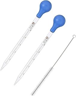 Pipeta Gotero de Vidrio,2 PCS Pipetas Cuentagotas 10 ml con Pera de Goma + 1 Cepillo de Limpieza,Goteros Líquidos,Pipeta de Cristal para Aceites Esenciales,Química,Bricolaje,Pipetas Reutilizables