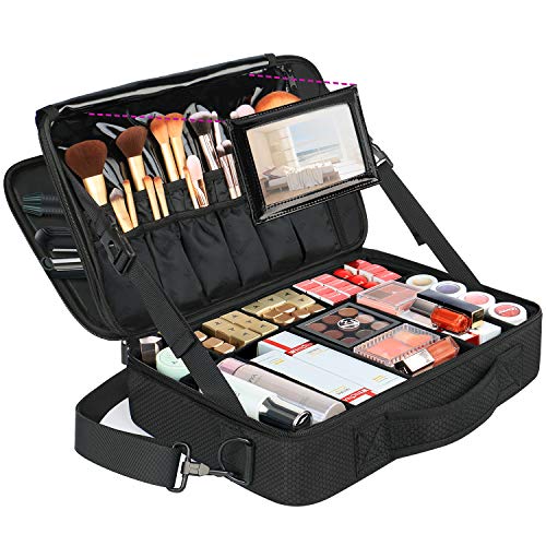 Large Travel Makeup Bag, Professional Cosmetic Makeup Train Case with Mirror, Waterproof Cosmetics