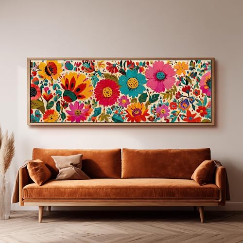 Toile grand format fleurs colorées pour créer un cocon bohème dans la chambre