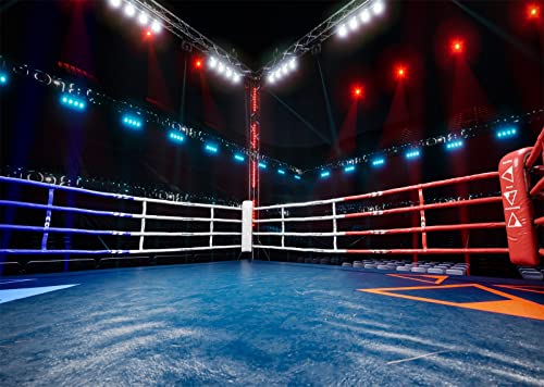 BELECO 7x5ft Fabric Boxing Backdrop Boxing Ring Boxing Arena Stage Lights Sport Photo Background Boxing Party Decorations Birthday Baby Shower Cake Table Decor Kids Photoshoot Photo Studio Props