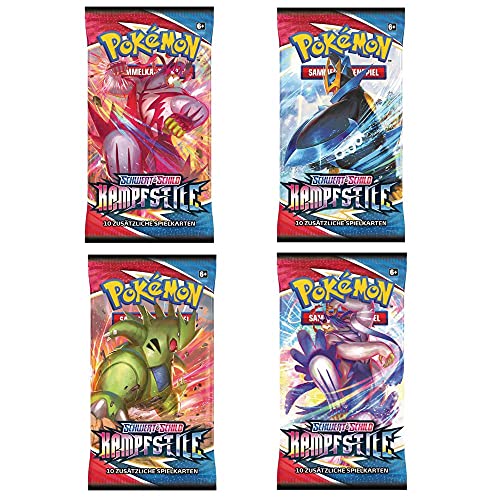 PKMN Kampfstile | 4 Booster Packs im Set | Pokemon Schwert & Schild | Sammelkarten