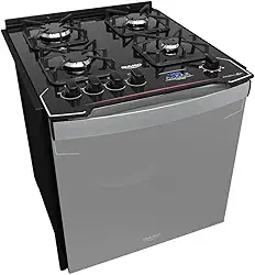 Fogão de Embutir 4 Bocas Preto com Frente Espelhada e Timer Digital Dako Diplomata Grill Style Bivolt
