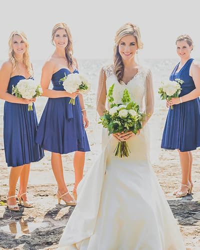 Image of Women's Short Convertible Dress with Bandeau High Low Infinity Bridesmaid Dresses Multi-Way Transformer Formal Dress