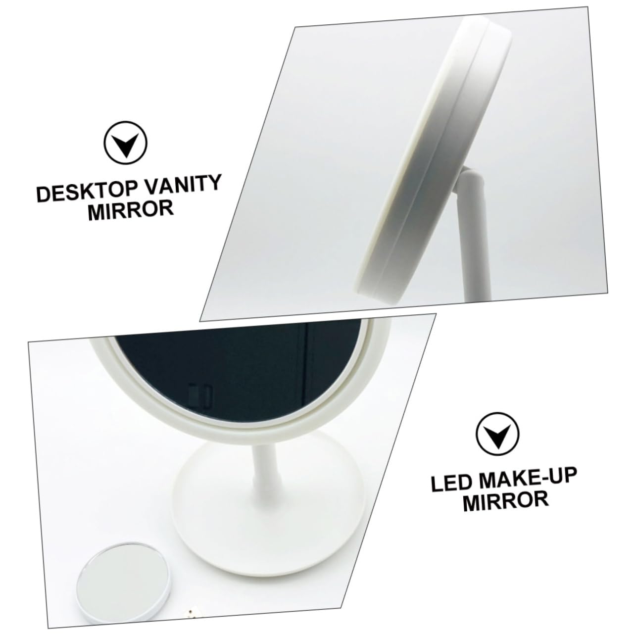 Specchio Trucco da Tavolo LED Rotante 180° con Base Stabile | Abs Bianco, Design con Ventilatore Integrato, Festa Estiva, Uso in Camera da Letto e Soggiorno