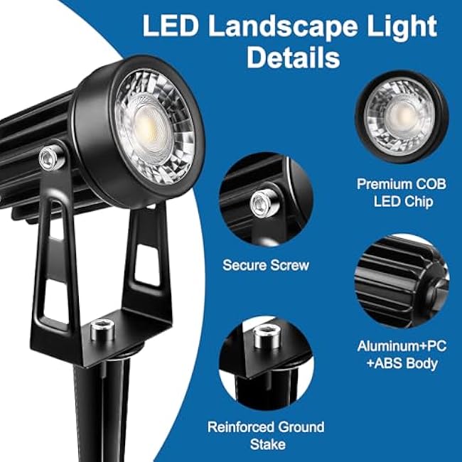 Low Voltage Landscape Lighting Kit, Low Voltage Landscape Lights with Transformer 12V-24V, 8-Pack LED Spotlights with 52FT Wire, IP65 Waterproof, Warm White Outdoor Lights for Yard Garden Pathway