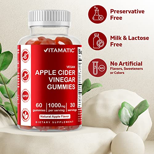 Vitamatic 810078470670 Apple Cider Vinegar Gummies - 1000Mg Per Serving - 60 Vegan Gummies - Acv Gummies For Detox, Weight Loss Support thumb #2