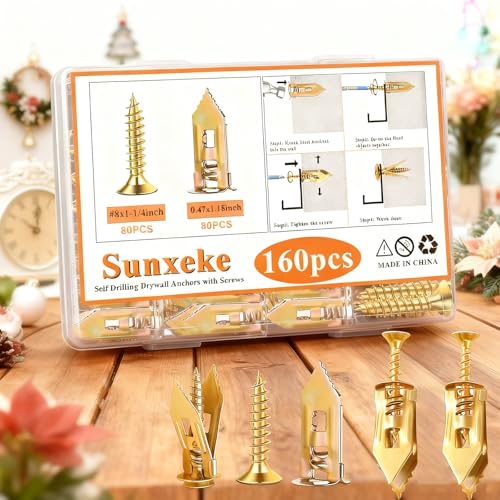 Image of 160PCS Self Drilling Drywall Anchors and Screws Kit, 0.47x1.18Inch Sheetrock Anchors with Screws, Wall Anchors for Drywall, No Drill, Holds Up to 66LBS for Picture & Mirror Hanging