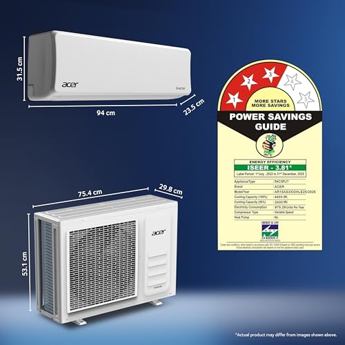 Image of Acer 1.5 Ton 3 Star Split AC (5-In-1 Convertible Cooling Modes, AiSense Technology, ArcticWrap Cooling, PM 1.0 Microbacterial Filter, High Ambient Temperature of 55 C - AR15AS3IO1HLE25)