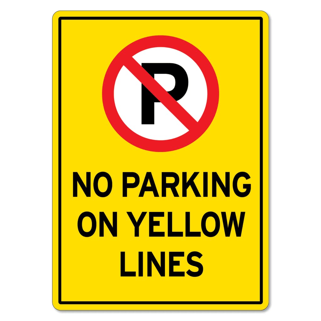 No Parking On Yellow Lines Sign Traffic And Parking Parking Warning Sign Metal Decor Vintage Tin Sign Retro Keepsake For Restaurant Garage Cafe M