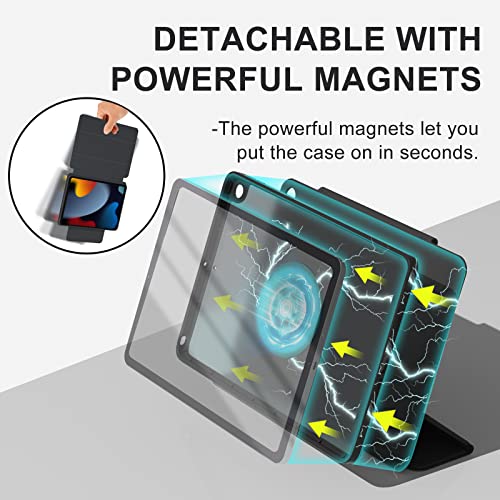 Case For Ipad 9Th/8Th/7Th Gen (2021/2020/2019) 10.2 Inch - 360 Rotatable With Powerful Magnet,2 In 1 Detachable Frosted Clear Case And Semi-Silicone Protective Cover(Black) #TOP2