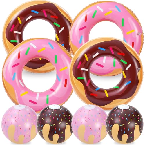 Soulchen 8 Pack Inflatable Donut Pool Floats 35.4' Donut Pool Floats Tubes with Beach Balls for...