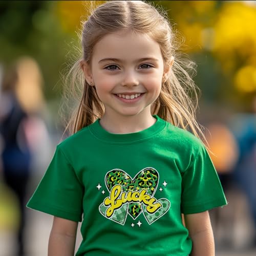 Image of Toddler Girl St Patrick's Day Shirts Cute Lucky Tshirts Cotton Short Sleeve Tees 2-10 Years