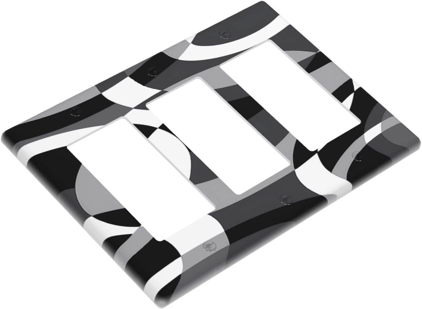 Abstract Black White Grey Circle 3 Gang Triple Rocker/Light Switch Wall Plate Cover Decorative Electrical Faceplate for Living Room Bedroom