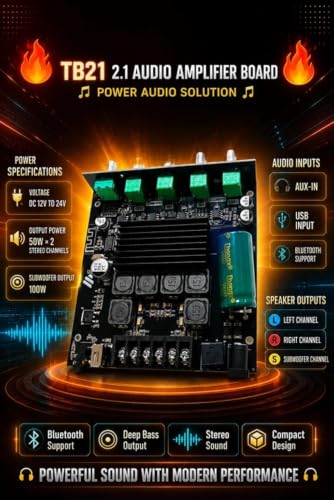 Image of ZK-TB21 Bluetooth 5.0 2.1 Channel Audio Amplifier Board 200W (50Wx2+100W) Stereo HiFi Amplifier with Subwoofer Output 9V-24V