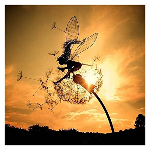 Xxdong Lxrzls Garden Miniature Sculpture Dancing Fairy Statue Mythical Steel Wires Fairy Garden Dandelion Figurine Fairies Pixies Yard Decor (Color : D) #TOP4