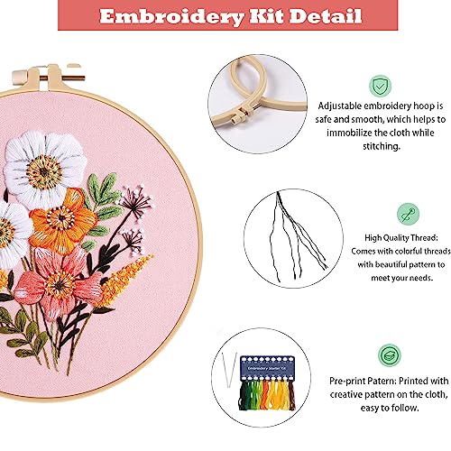 Image of GLTAYLMY Embroidery Kit for Beginners Adults,3 Pack Cross Stitch Kits with 1 Plastic Embroidery Hoops,Needles and Color Threads,Needlepoint Kit for Hand Embroidery Starter