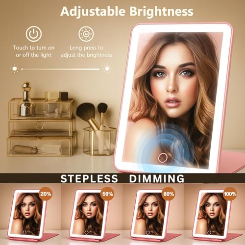 Image of LED Travel Mirror with Light, Rechargeable Folding Mirror with Touch Sensor Ring Light, 3 Light Modes, USB Cable Included