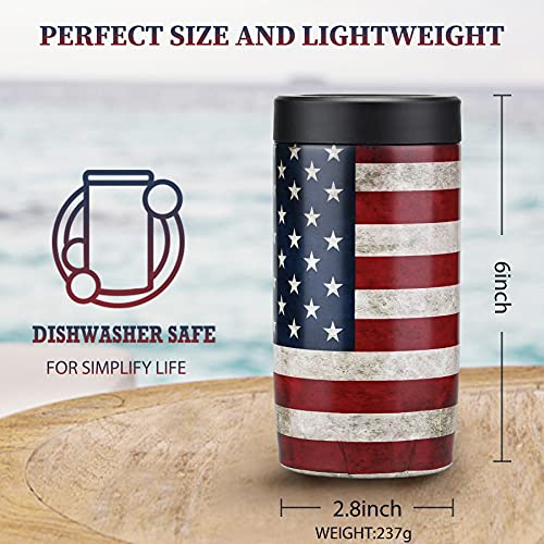 Maxso Slim Can Cooler, 4-In-1 Double Walled Stainless Steel Insulated Beer Can Holder, Works With All 12 Oz Cans,Bottles & As A Pint Cups - America Flag #TOP4