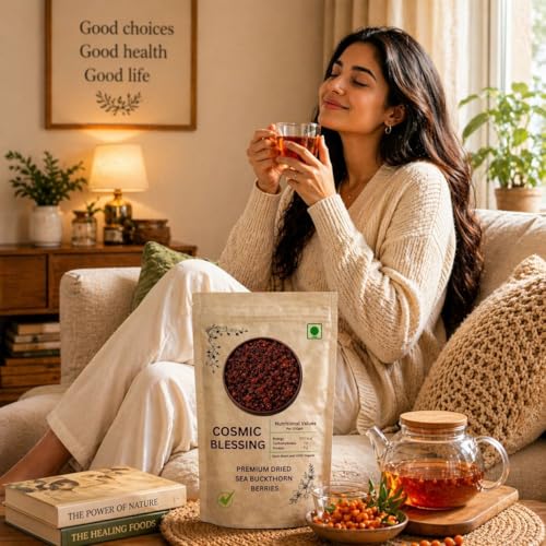 Image of Cosmic Blessing Himalayan Sea Buckthorn Berry 1kg | Sun-Dried, Natural & Unsweetened | Rich in Omega 3 6 7 9, Vitamin C & E | Dried Sea Buckthorn Berry for Skin, Immunity, Gut & Heart | No Preservatives