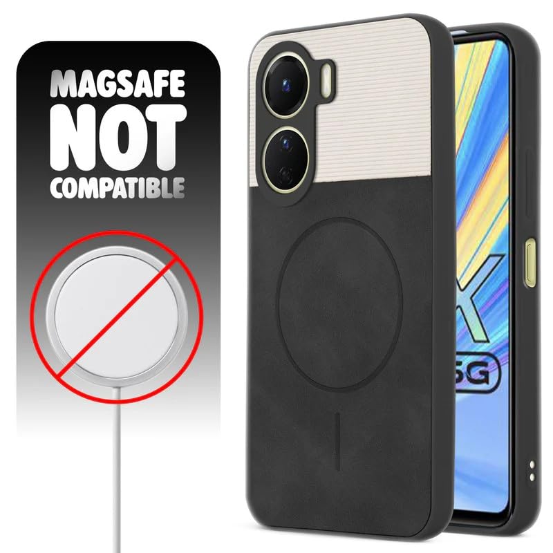 Image of Bintage case Dual-Leather Macc-Safe Design Phone Case| Soft Touch Finish | Full Camera Protectection Back Cover Compatible for Vivo V2312 / T2X 5G / Y56 5G - White & Black