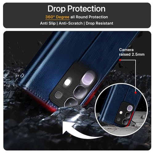 Image of WOW IMAGINE Shock Proof Flip Cover Back Case Cover for Vivo T4x 5G | iQoo Z10x 5G | Vivo Y31 Pro 5G (Flexible | Leather Finish | Card Pockets Wallet & Stand | Blue)