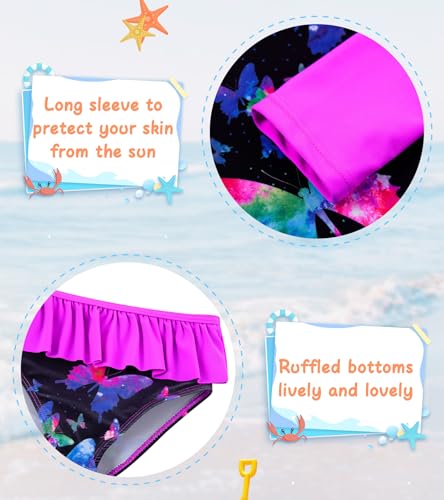 Image of UNIFACO Toddler Girls Swimsuit Rashguard Set Summer Beach Breathable Tankini with UPF 50+ Sun Protection 2-8T