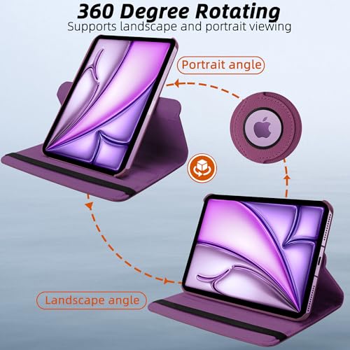 Image of TGK 360 Degree Rotating Flip Cover Case for iPad Air 11 Inch M4 /M3 /M2 2026 /2025 /2024 & Air 5th Gen 2022 /iPad Air 4th Gen 2020 10.9 Inch(Purple)