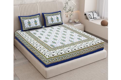 Image of Queenie Cotton 144 TC Premium Cotton Bedsheet for Double Bed with 2 Pillow Covers