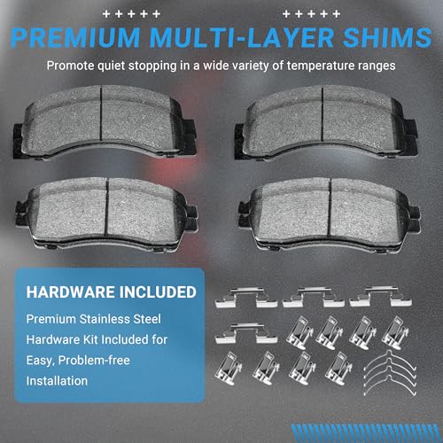 Image of Brake Pads Front and Rear Compatible with 2000-2005 Ford Excursion, 1999-2004 Ford F-250 F-350 Super Duty Automotive Replacement Brake Pads Semi-Metallic D824 D757