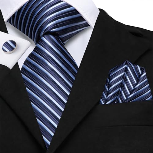 Image of Hi-Tie Men's Tie Sets Silk Paisley Striped Necktie Pocket Square Cuff-links Sets Wedding Business Holiday