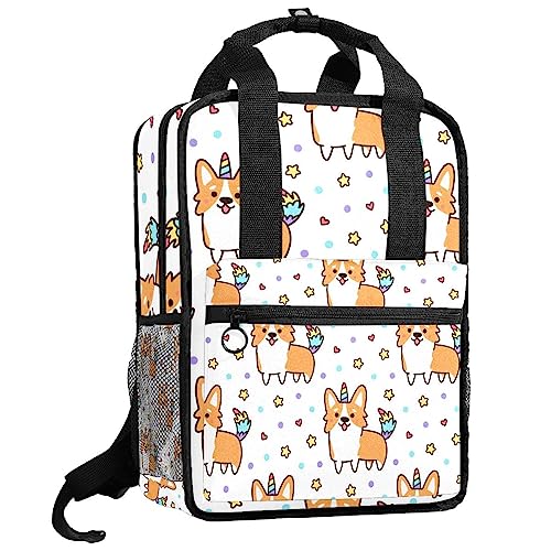 Sac à dos corgi licorne blanc - Cartable scolaire multicolore anti-fatigue pour enfants