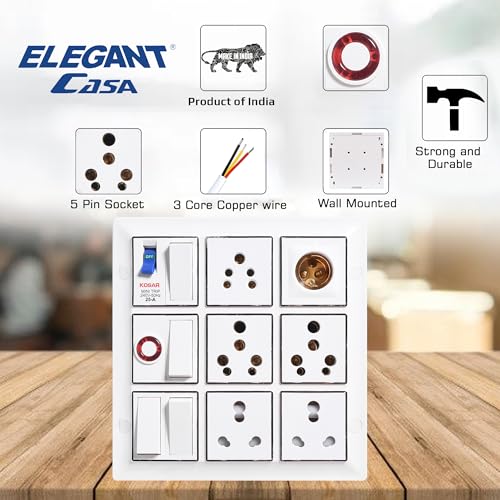Image of Elegant Casa 16 Amp Electric Extension Board Heavy Duty Multi Sockets with Switches and MCB High Power Extension Box (2500w) Power Strip 8 Meter Extension Cord Wire 3 Core Plugtop 220 Volt
