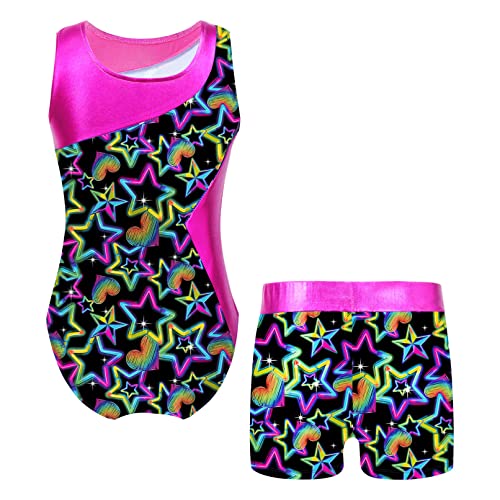 Moily Kids Girls Sleeveless Leotard Top with Booty Shorts Athletic 2 Piece Outfit for Ballet/Dance/Gymnastics2