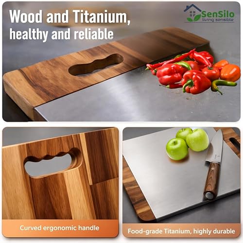 Image of Sensilo Chopping Cutting Board Vegetable,Fruit,Bread & Durable Safe & Heavy Duty, (35 x 25 cm, Steel Wood,2 in 1)