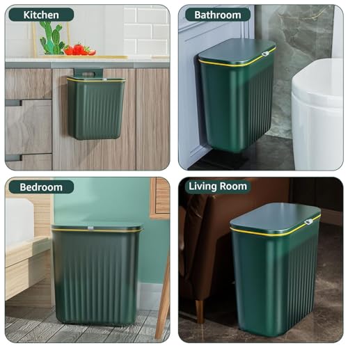Image of House of Quirk Plastic Hanging Trash Can With Lid, Double-Sided Open Design, Cabinet Door Hanging Wall Storage Bucket for Kitchen (9 Litre Green)