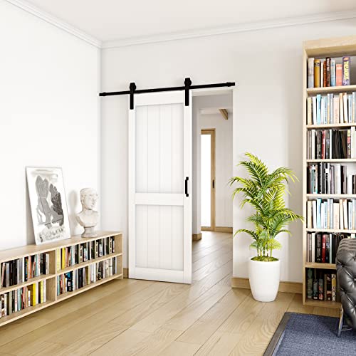 Image of 30 inch x 84 inch White Primed Sliding Barn Door with Hardware Kit Included